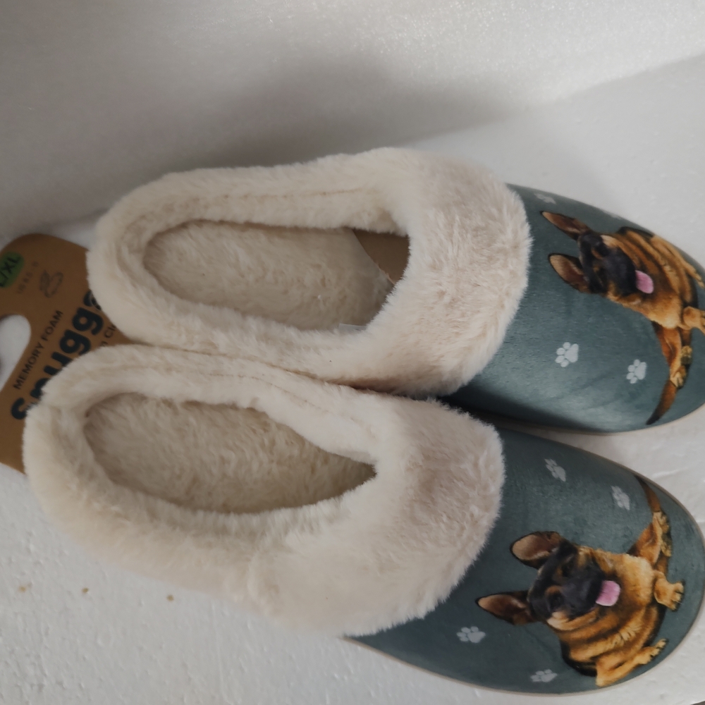 Cozy Dog Print Slippers Snuggs Faux Fur Size Large - XL
